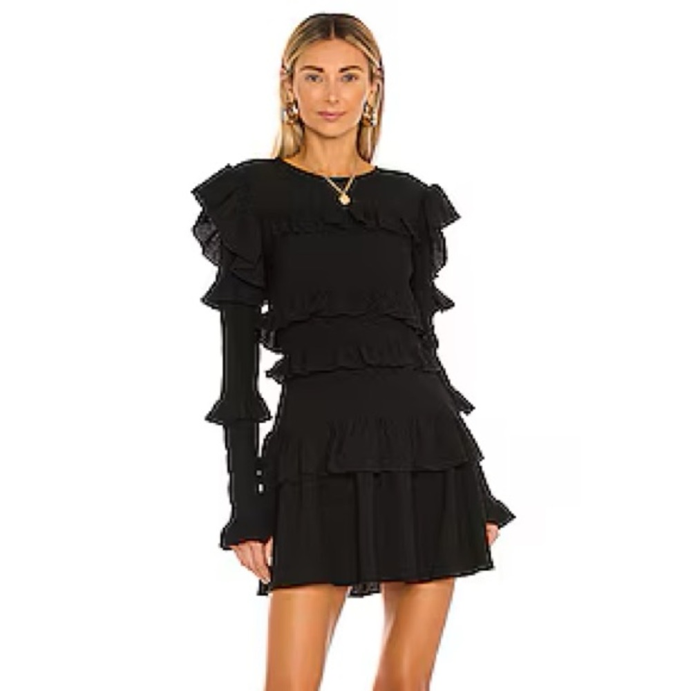 Tularosa Selma Black Long Sleeve Ruffle Dress